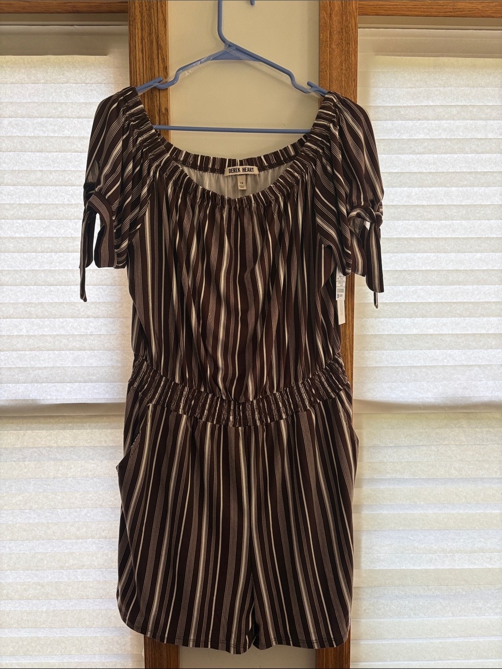 Derek Heart Brown and Cream Striped Short-Sleeve Romper